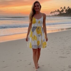 Anthropologie Maeve Yellow/White/Gray Sleeveless Smocked Sundress Sz 2